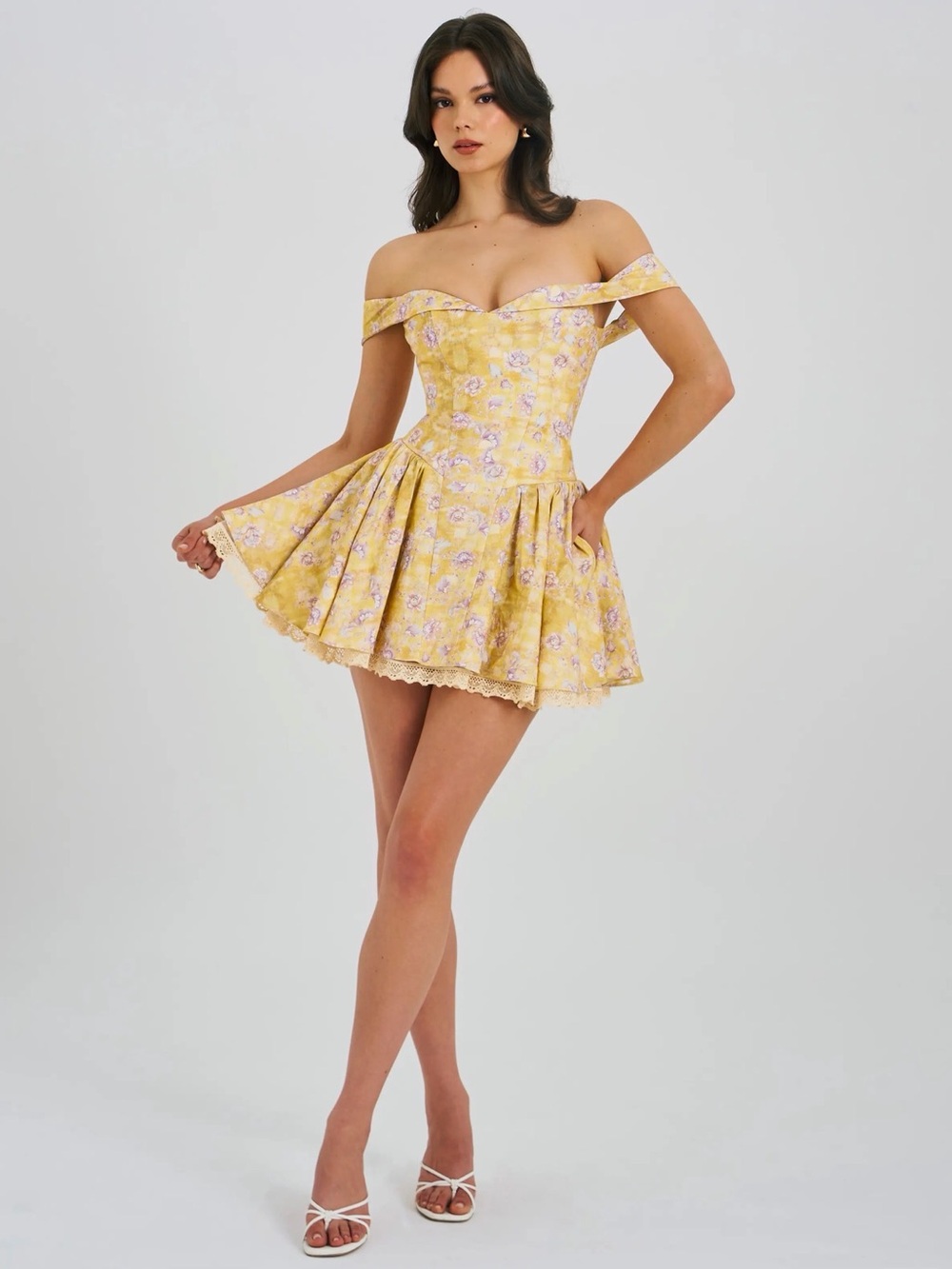 Floral Yellow V-Neck Fit & Flare Dress